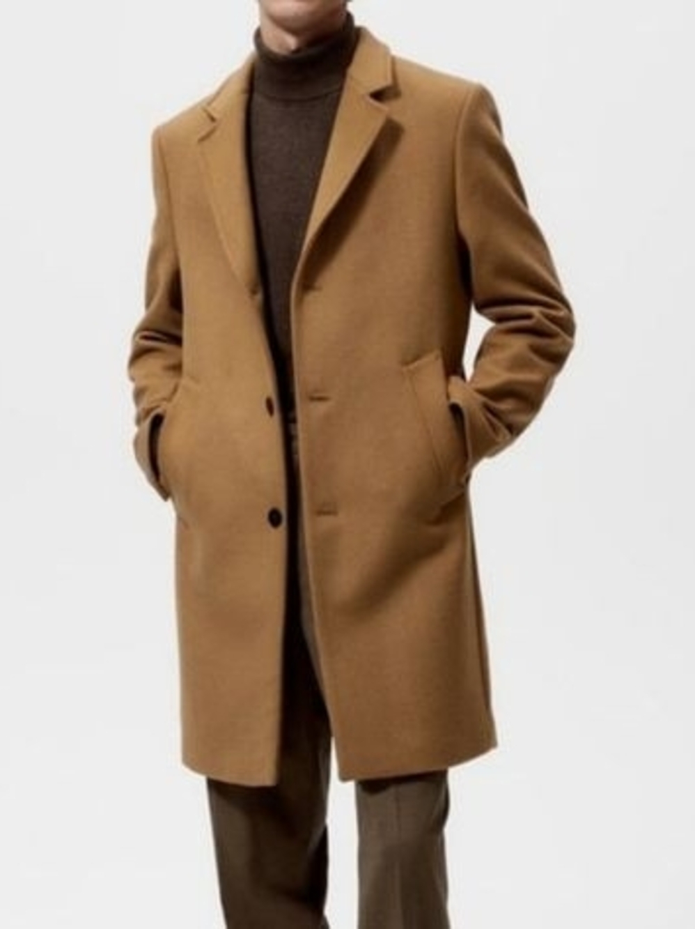 Zara Camel Single-Breasted Wool Pea Coat
